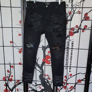 Amiri Black Distressed Bandana Denim Panelled Skinny Jeans Size 41